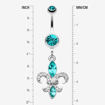 Detail View 1 of Classic Fleur de Lis Belly Ring-Teal